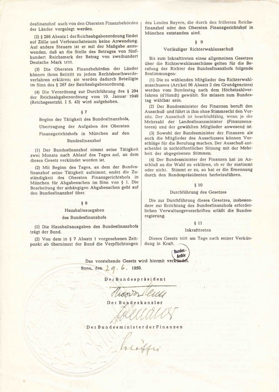 Gesetz über den Bundesfinanzhof vom 29. Juni 1950, BGBl. I S. 258
