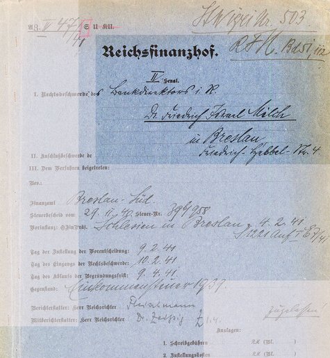 Aktendeckel zum Verfahren von Dr. Friedrich Milch 1941