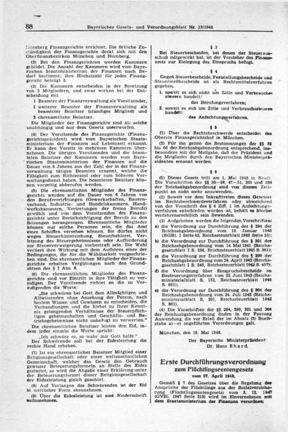 Gesetz zur Wiederherstellung der Finanzgerichtsbarkeit, Bayerisches Gesetz- und Verordnungsblatt, 1948, Nr. 13,S. 88